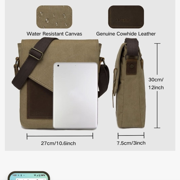 Messenger Bag,VASCHY Vintage Shoulder Bag Small Canvas Leather Lightweight Cross - Picture 6 of 10